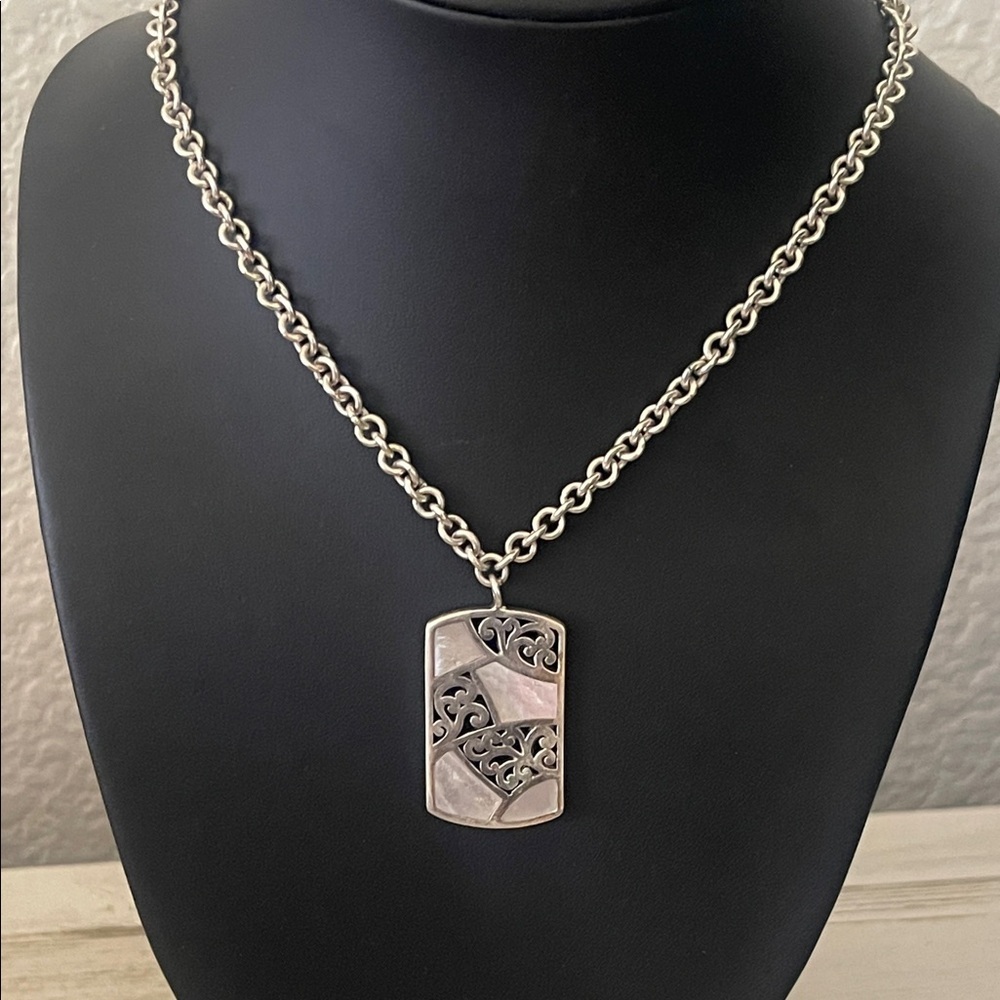 Lois Hill Sterling Silver Mother of Pearl Inlay Pendant Necklace 19”